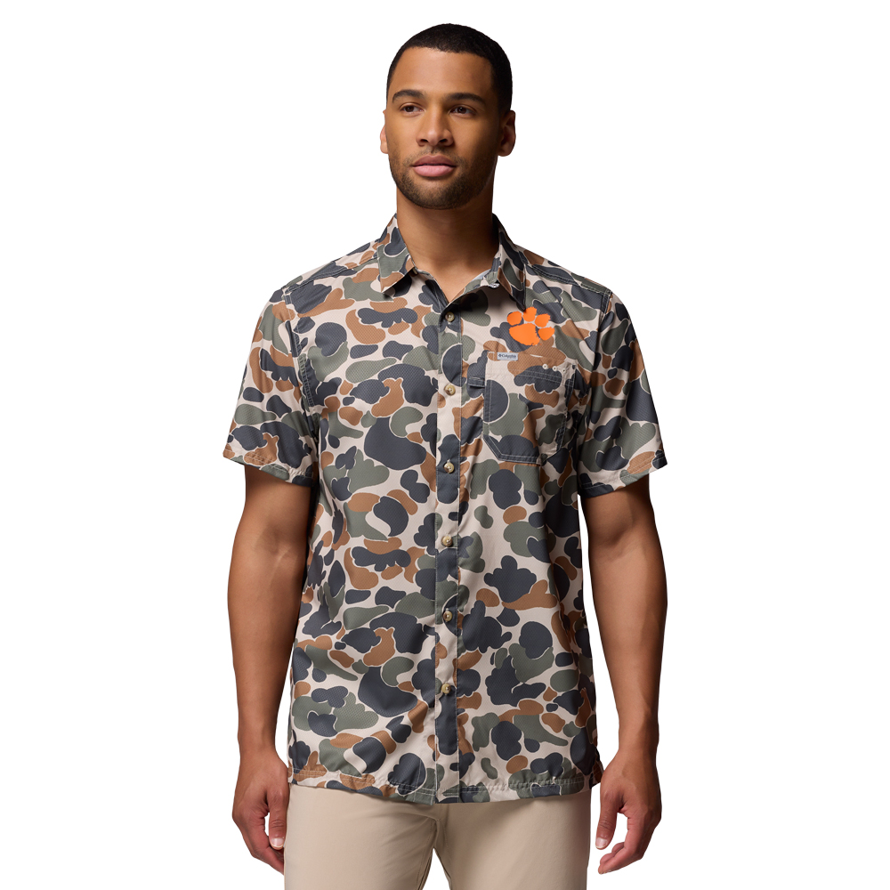 Clemson Columbia Super Slick Tide Camp Shirt - OLIVE