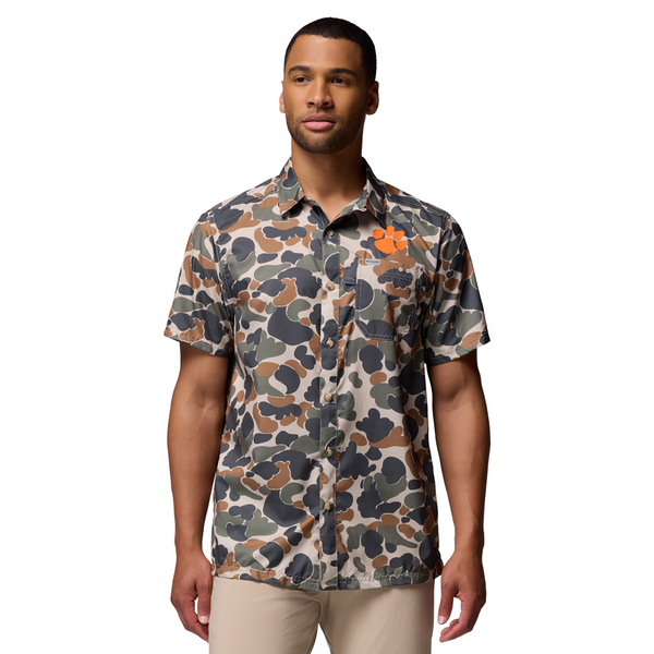 Clemson Columbia Super Slick Tide Camp Shirt - OLIVE