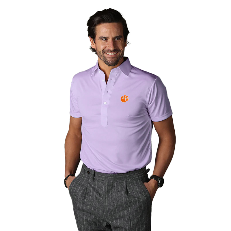 Clemson Houndstooth Dress Collar Polo - LT PURPLE