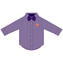 Clemson Infant and Toddler Long Sleeve Gingham Dress Shirt With Bowtie - PURPLE