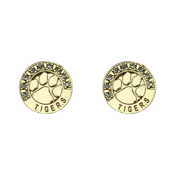 Clemson Rhinestone Paw Circle Earring  - GOLD