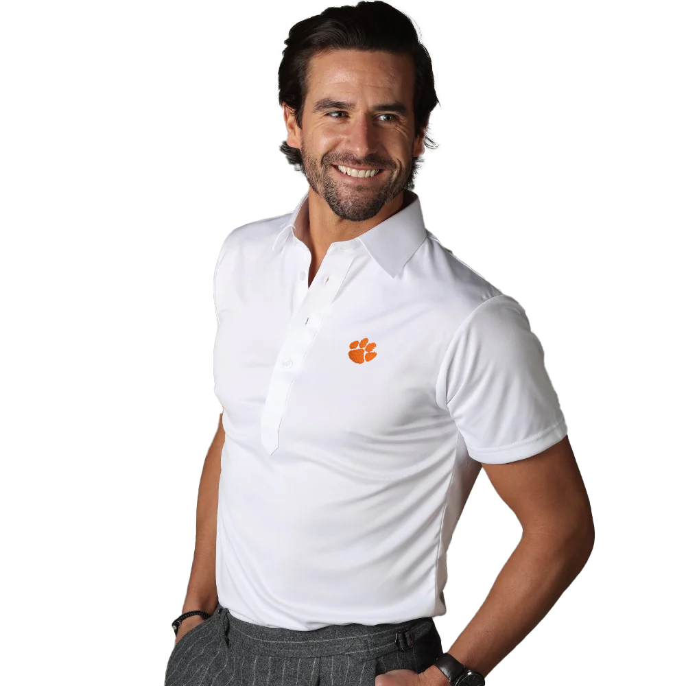 Clemson Semi Spread Dress Collar Polo - WHTIE