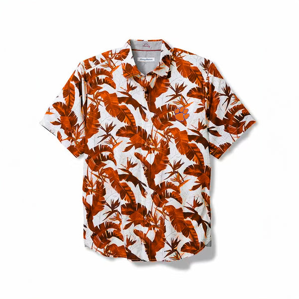 Clemson Tommy Bahama Sunnyvale Blooms Camp Shirt - ORANGE