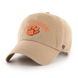 Clemson '47 Arch Paw Clean-Up Cap - KHAKI