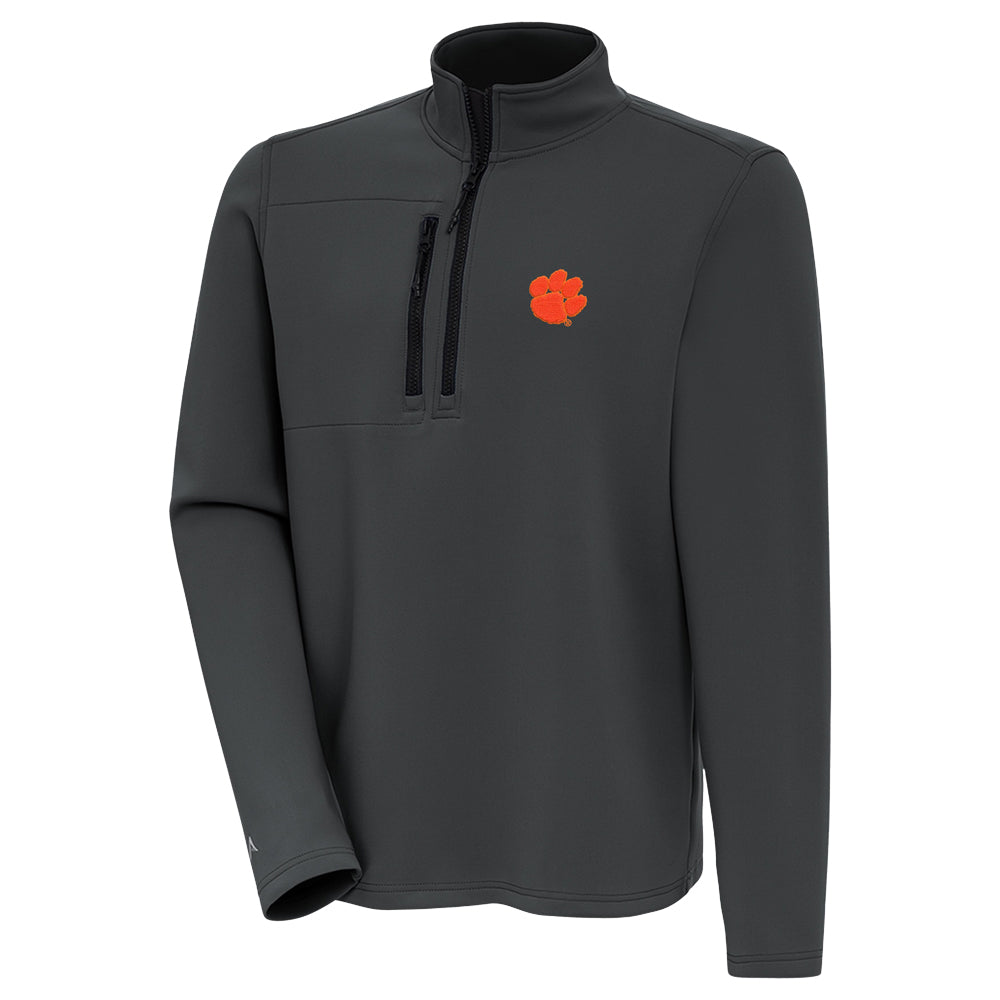 Clemson Antigua Insider Brushed Quarter Zip - DK GREY