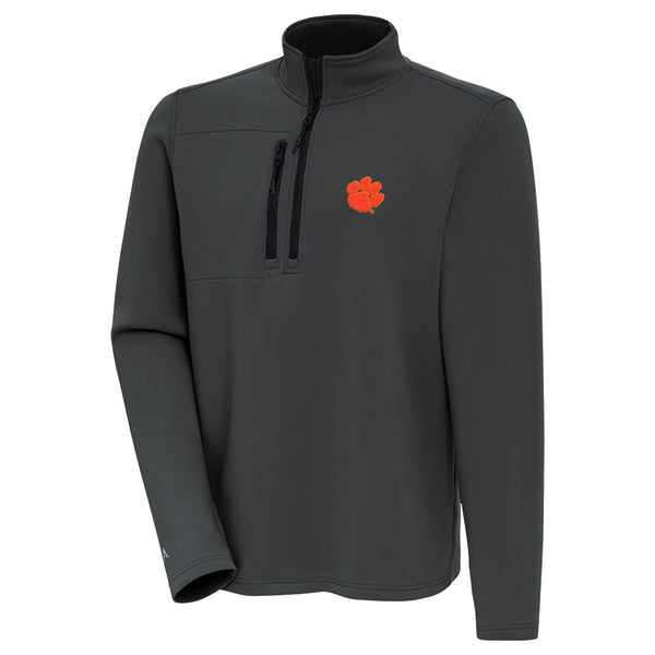 Clemson Antigua Insider Brushed Quarter Zip - DK GREY