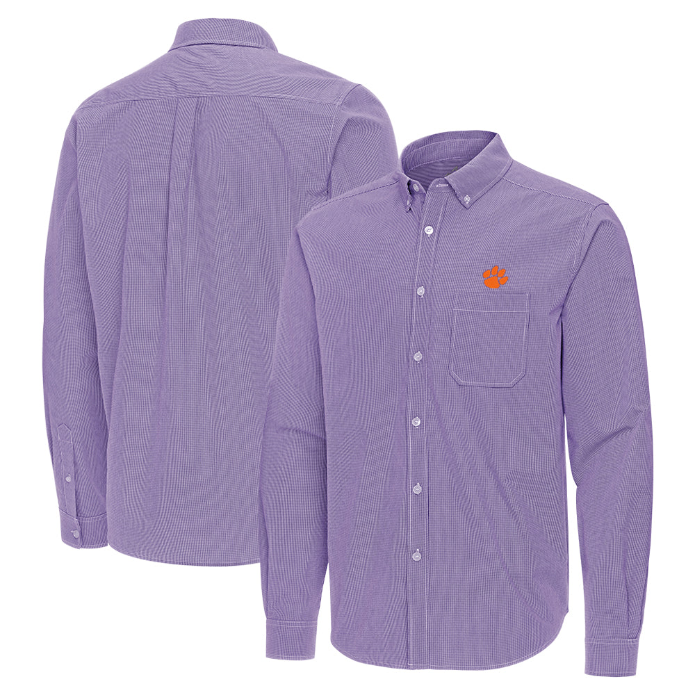 Clemson Antigua Porter Woven Shirt - PURPLE