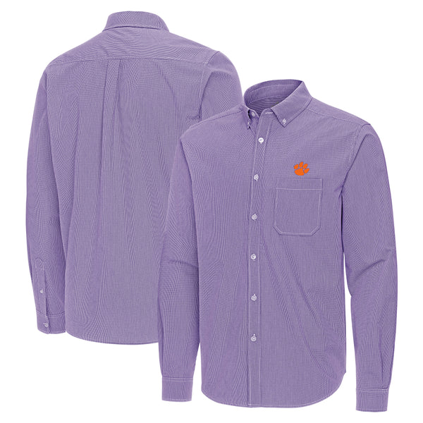 Clemson Antigua Porter Woven Shirt - PURPLE