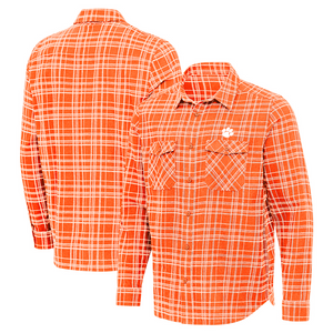 Clemson Antigua Private Long Sleeve Flannel - ORANGE