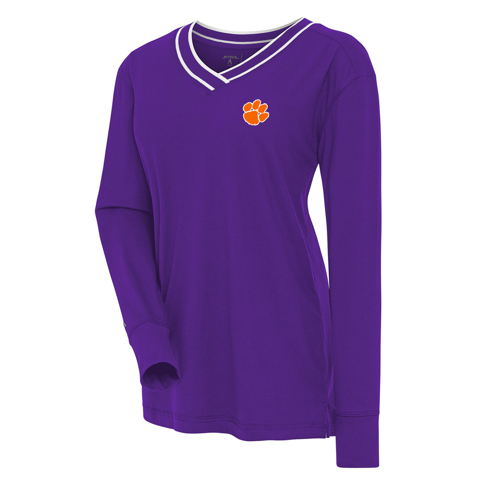 Clemson Antigua Women's Symbolic Topped Long Sleeve V-Neck Top - PURPLE