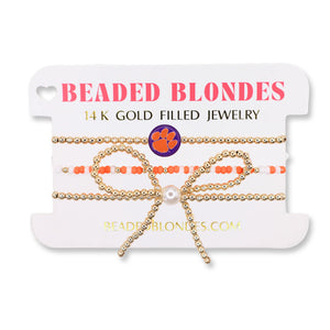 Clemson Beaded Blondes Bow Bracelet Stack