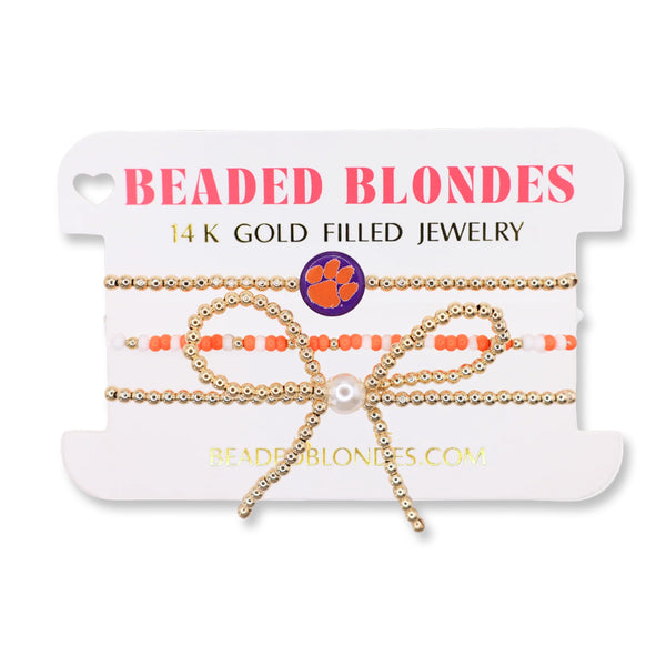 Clemson Beaded Blondes Bow Bracelet Stack