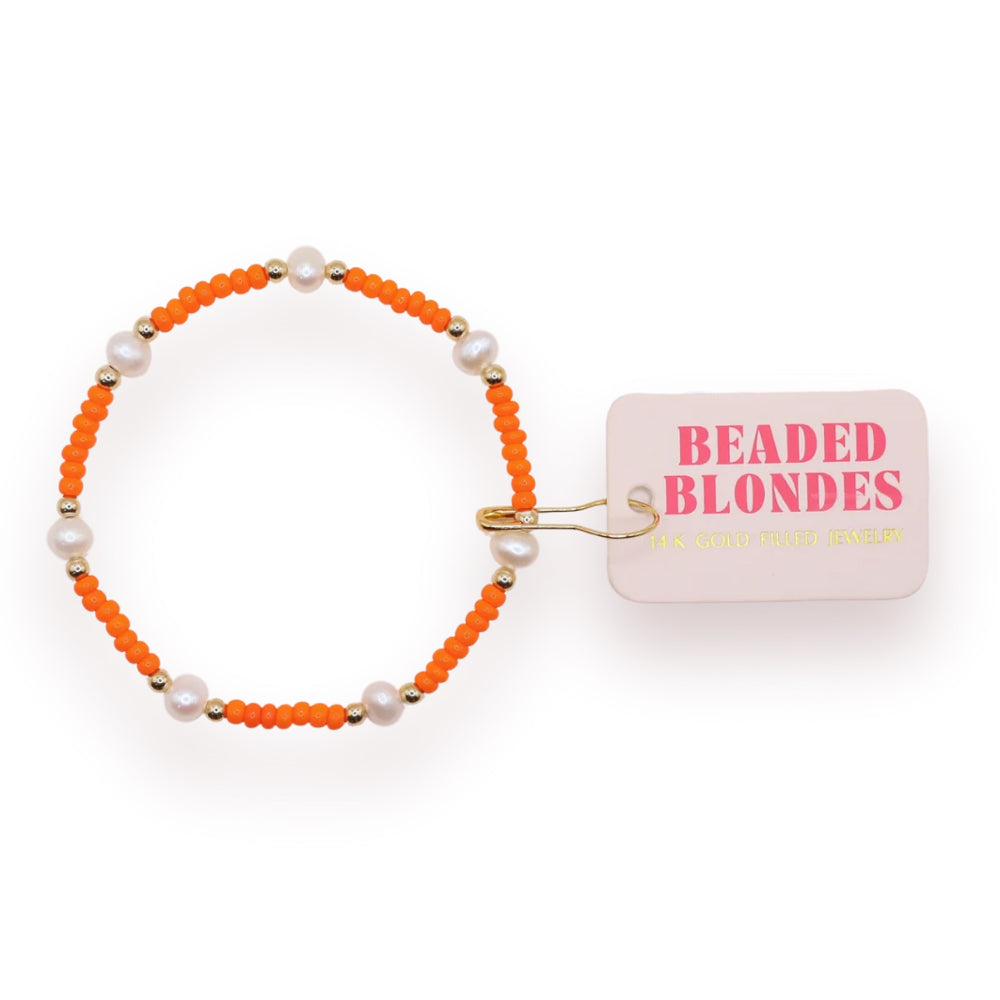 Clemson Beaded Blondes Orange Pearl Bracelet 