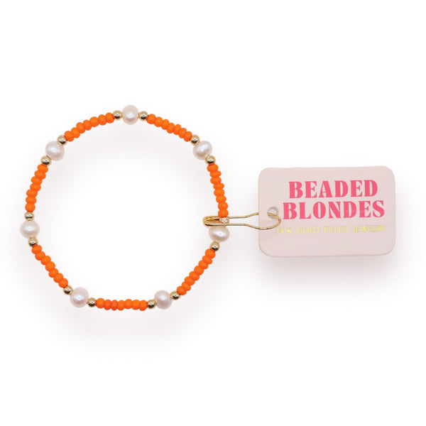 Clemson Beaded Blondes Orange Pearl Bracelet 