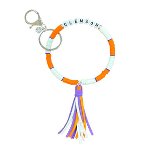 Clemson Beaded Wristlet - ORG/PUR/WHT