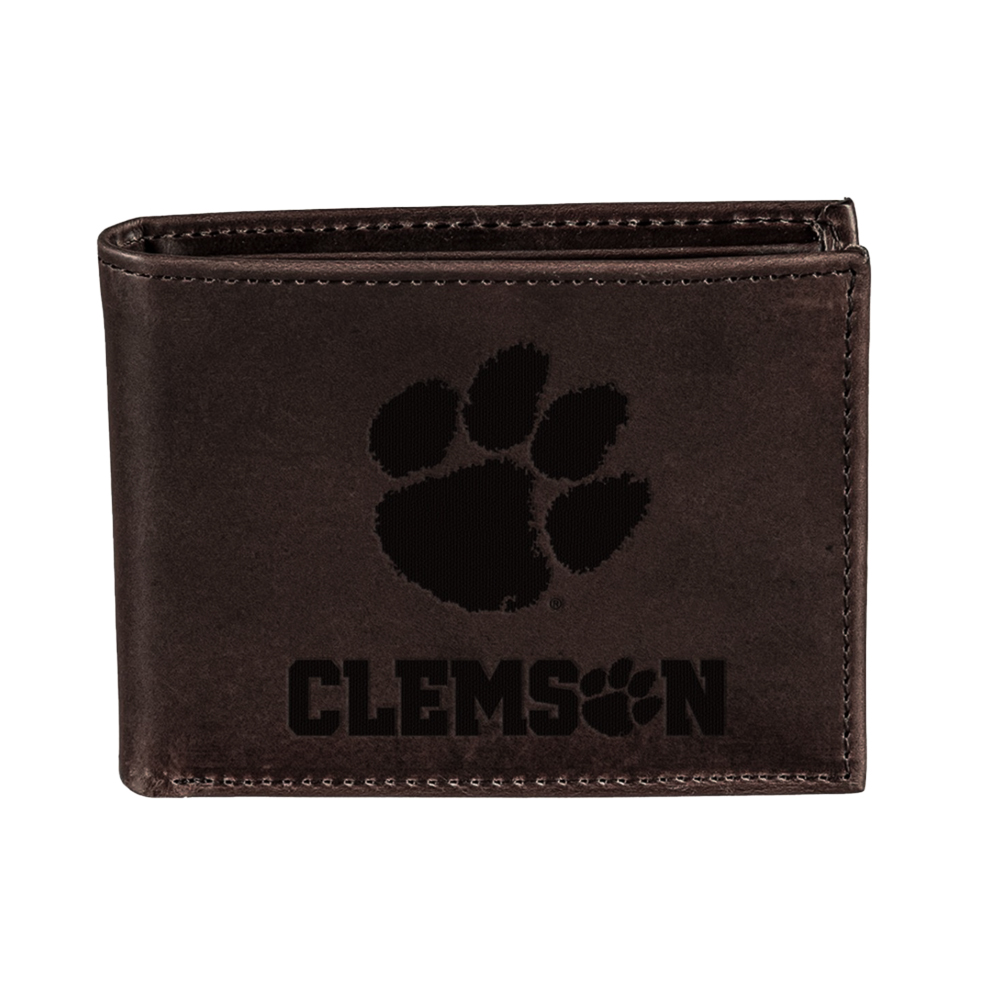 Clemson Bifold Brown Leather Paw Hammer Wallet - BROWN