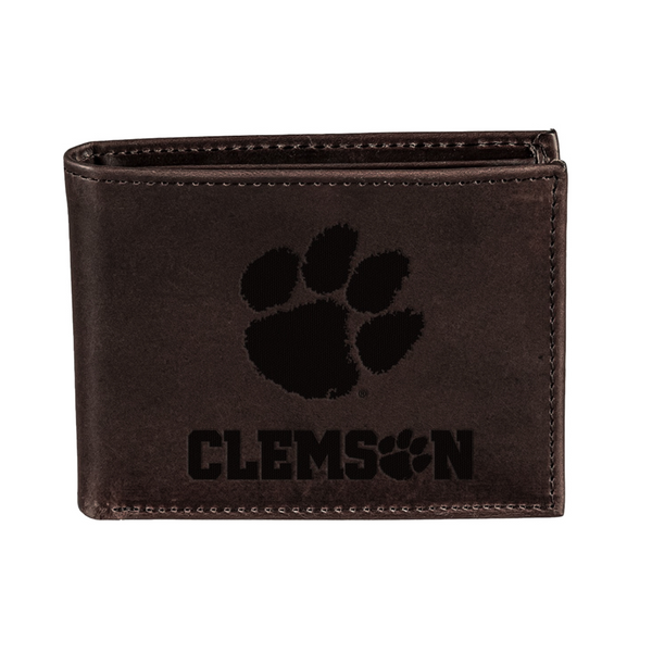 Clemson Bifold Brown Leather Paw Hammer Wallet - BROWN