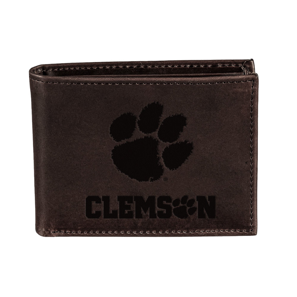 Clemson Bifold Brown Leather Paw Hammer Wallet