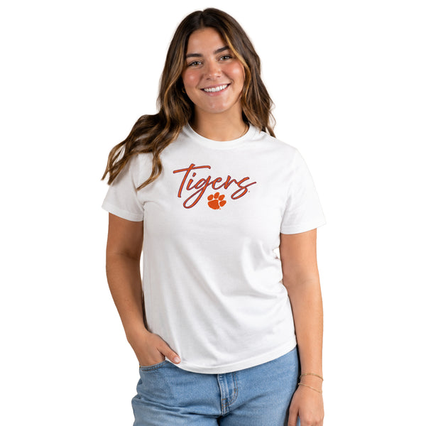 Clemson Big Cotton Women’s Ayla Crew Tee - WHITE
