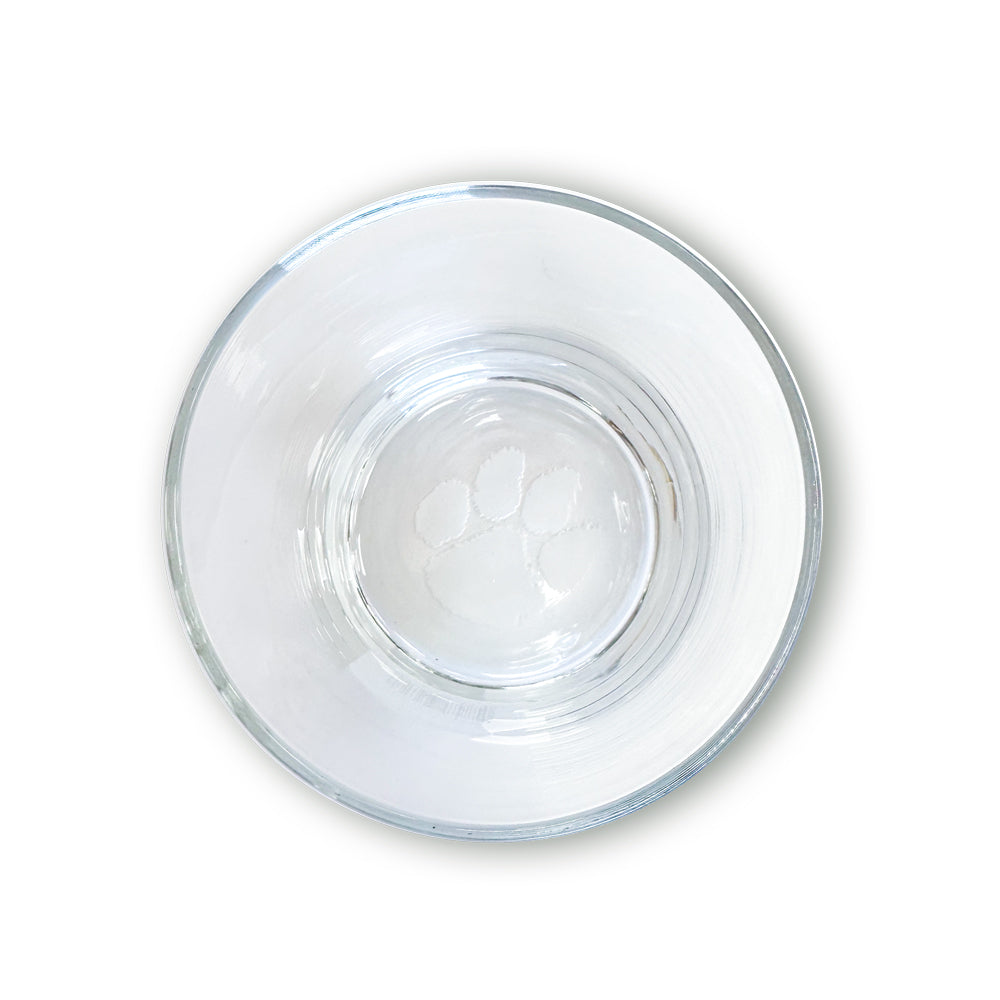 Clemson Bottom Etched Paw Rocks Glass