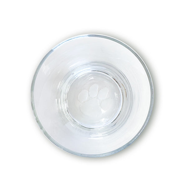 Clemson Bottom Etched Paw Rocks Glass