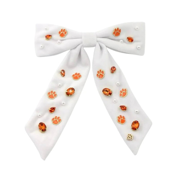Clemson Brianna Cannon White Paw Stud Bow Barrette
