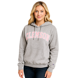 Clemson Champion Powerblend Pink Tackle-Twill Hoodie - MD GREY