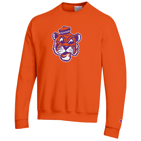 Clemson Champion Powerblend Vault Tiger Face Crewneck - ORANGE