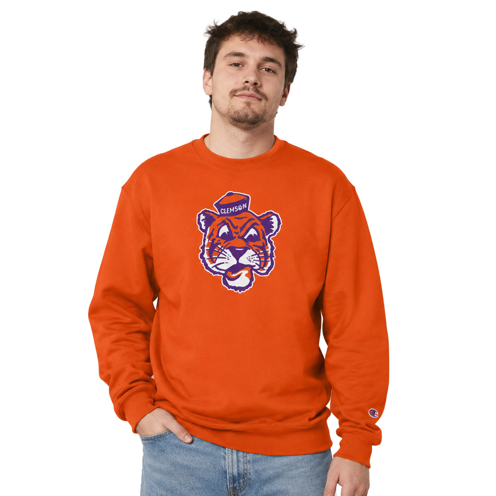 Clemson Champion Powerblend Vault Tiger Face Crewneck