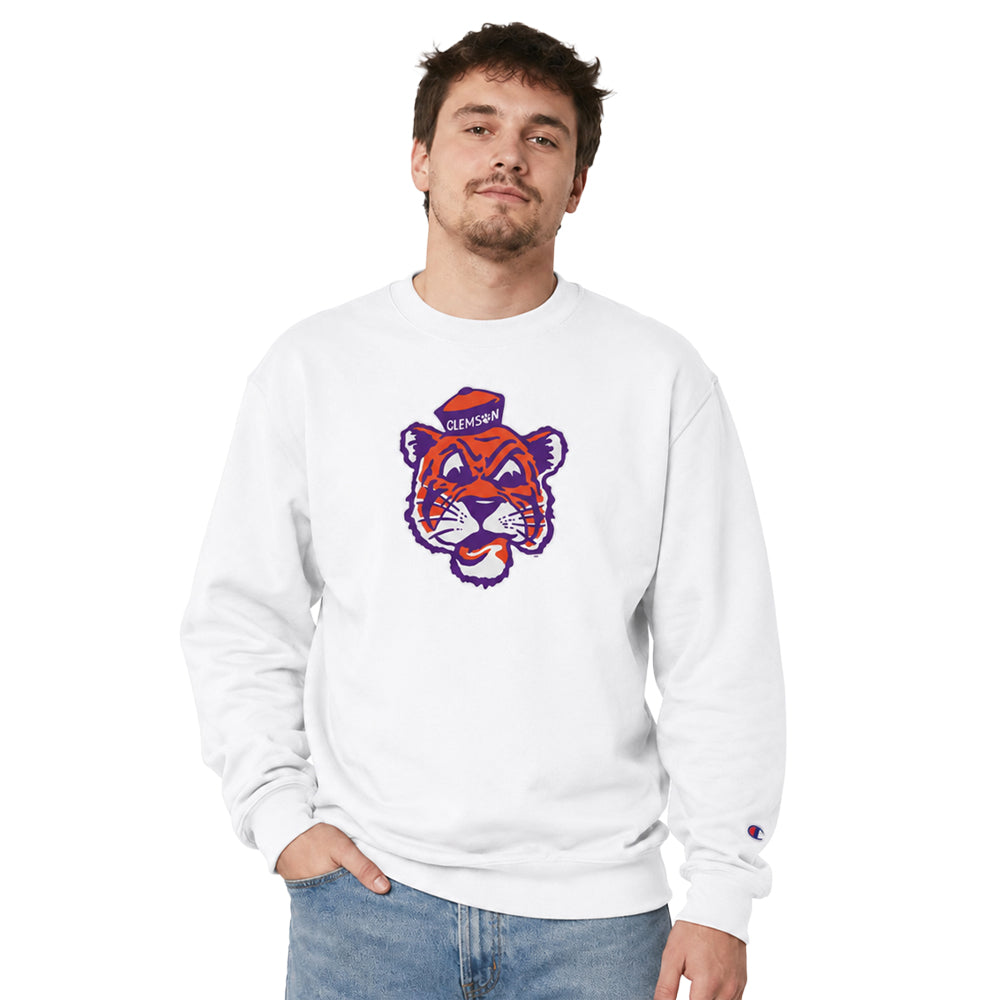 Clemson Champion Powerblend Vault Tiger Face Crewneck