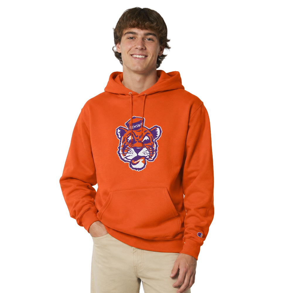 Clemson Champion Powerblend Vault Tiger Face Hoodie - ORANGE