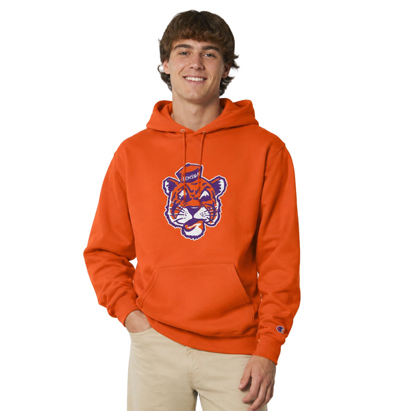 Clemson Champion Powerblend Vault Tiger Face Hoodie - ORANGE