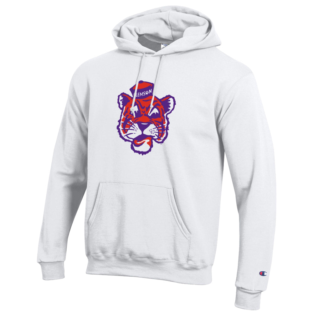 Clemson Champion Powerblend Vault Tiger Face Hoodie - WHITE
