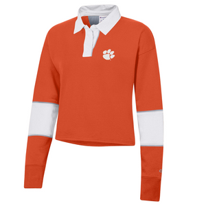 Clemson Champion Women's Collared Fleece Cropped Crew - ORANGE