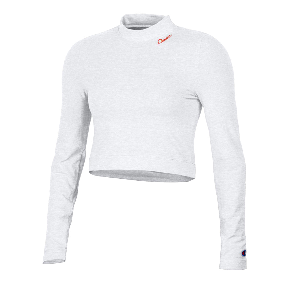 Clemson Champion Women's Fitted Long Sleeve Mock-Neck Cropped Tee