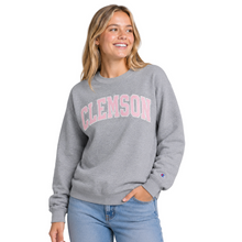 Clemson Champion Women’s Pink Arch Powerblend Crewneck - LT GREY
