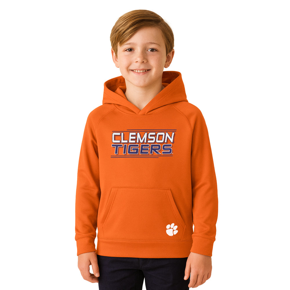 Clemson Champion Youth Polyester Raglan Hoodie - ORANGE