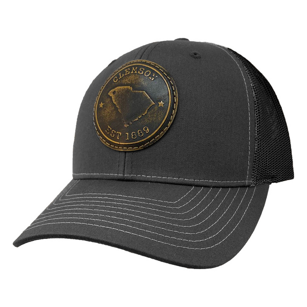 Clemson Circle Leather Patch Cap - DK GREY