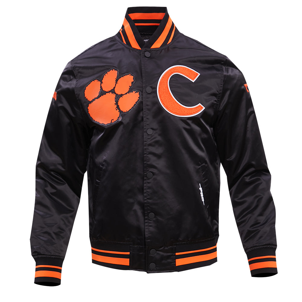 Clemson Classic Ribbed Satin Jacket - BLACK