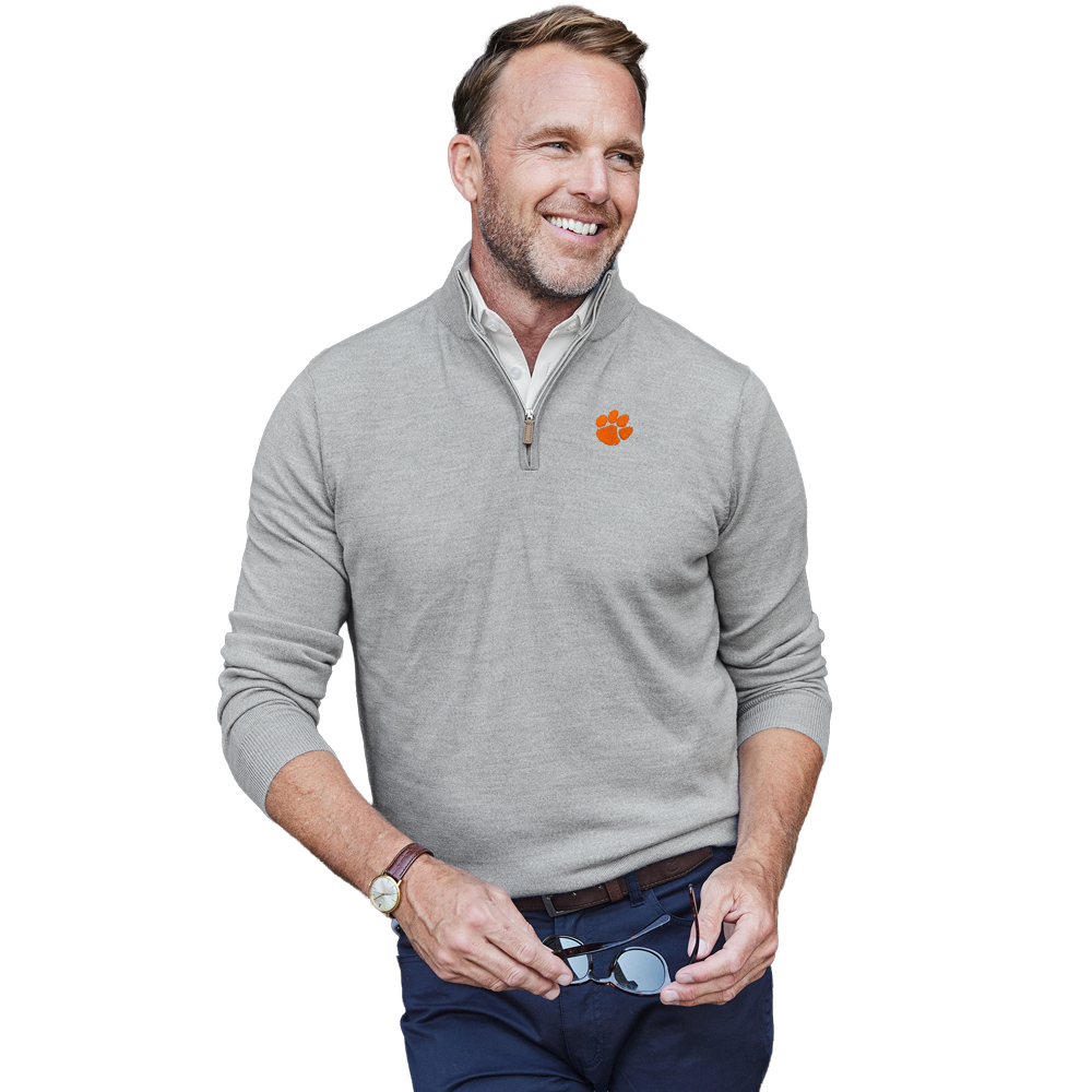 Clemson Collars & Co. Australian Cashmere & Cotton Quarter-Zip - GREY