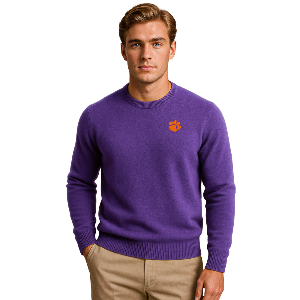 Clemson College Cashmere Crewneck Sweater - PURPLE