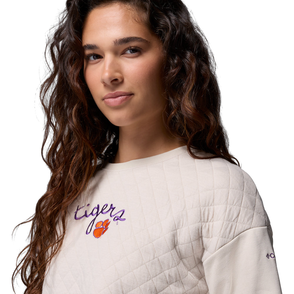Clemson Columbia Women's Hart Mountain Quilted Crewneck - STONE