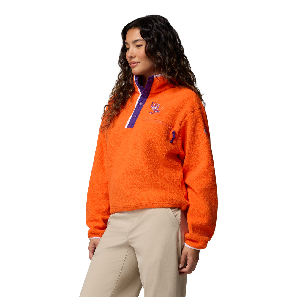Clemson Columbia Women's Helvetia Cropped Half-Snap Fleece Pullover - ORANGE