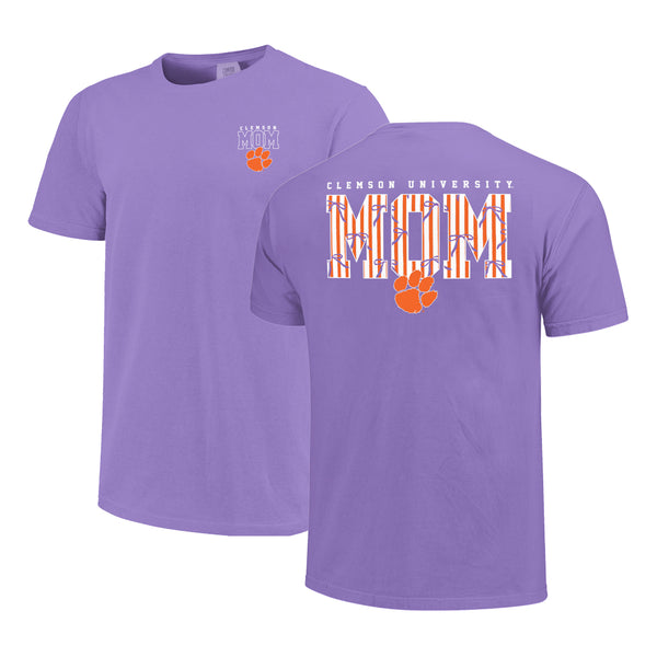 Clemson Comfort Colors Bow Pattern Mom Tee - LT PURPLE