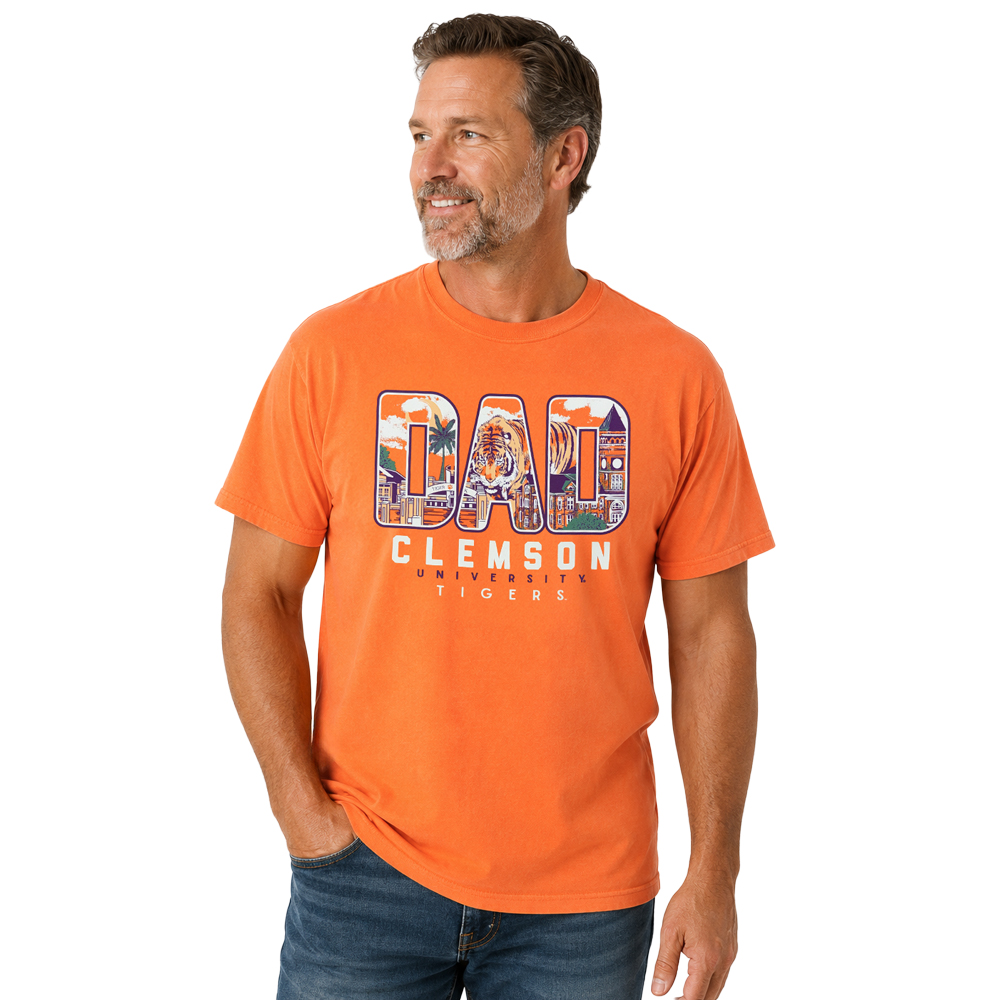 Clemson Comfort Colors Campus Drawing Dad Tee - ORANGE