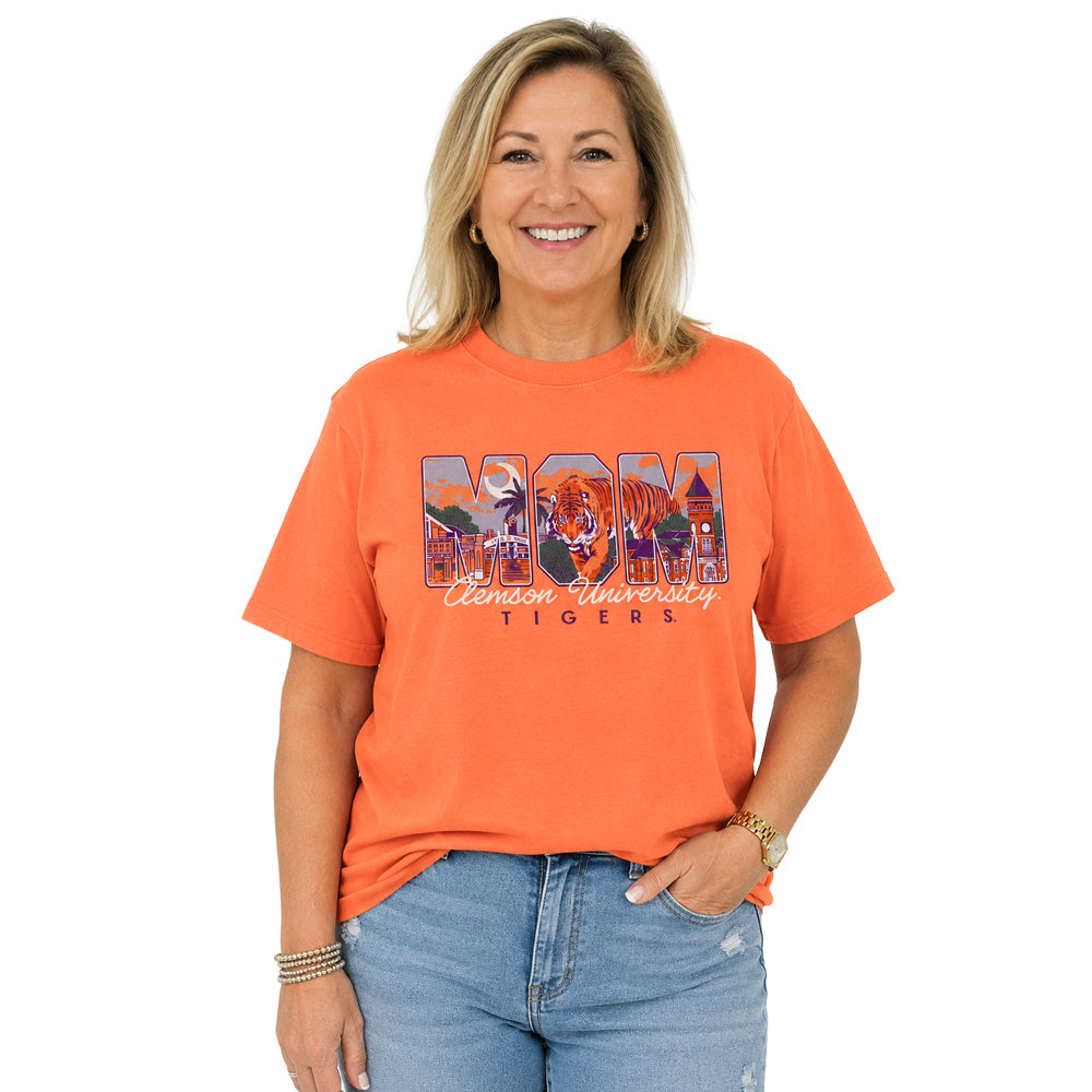 Clemson Comfort Colors Campus Drawing Mom Tee