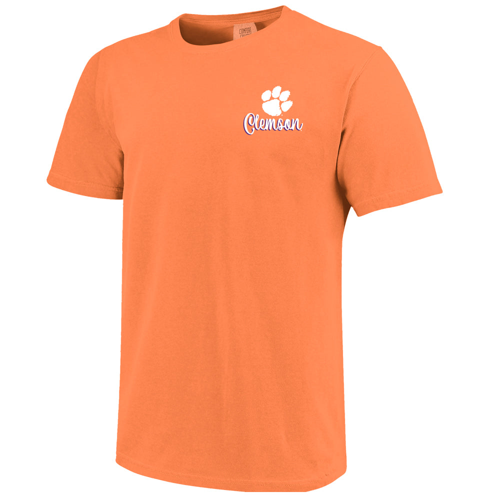 Clemson Comfort Colors Campus Drawing Script Tee - ORANGE