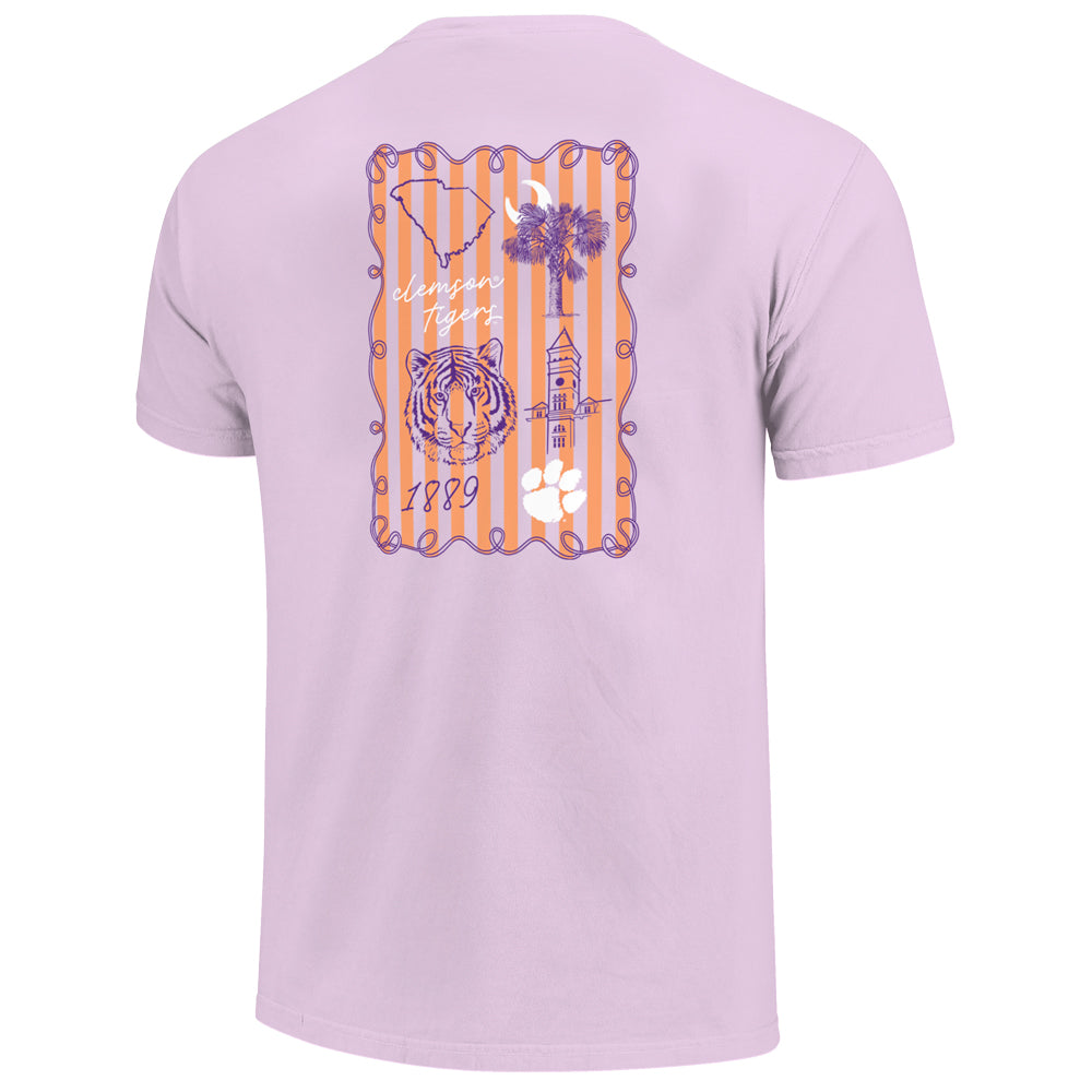 Clemson Comfort Colors Campus Sketch Frame Tee - LT PURPLE