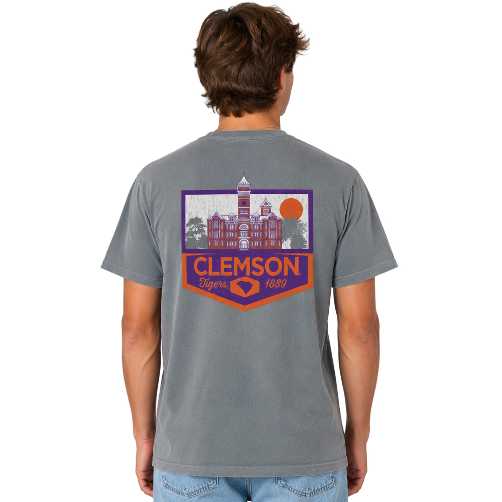 Clemson Comfort Colors Campus Two-Tone Badge Tee - DK GREY