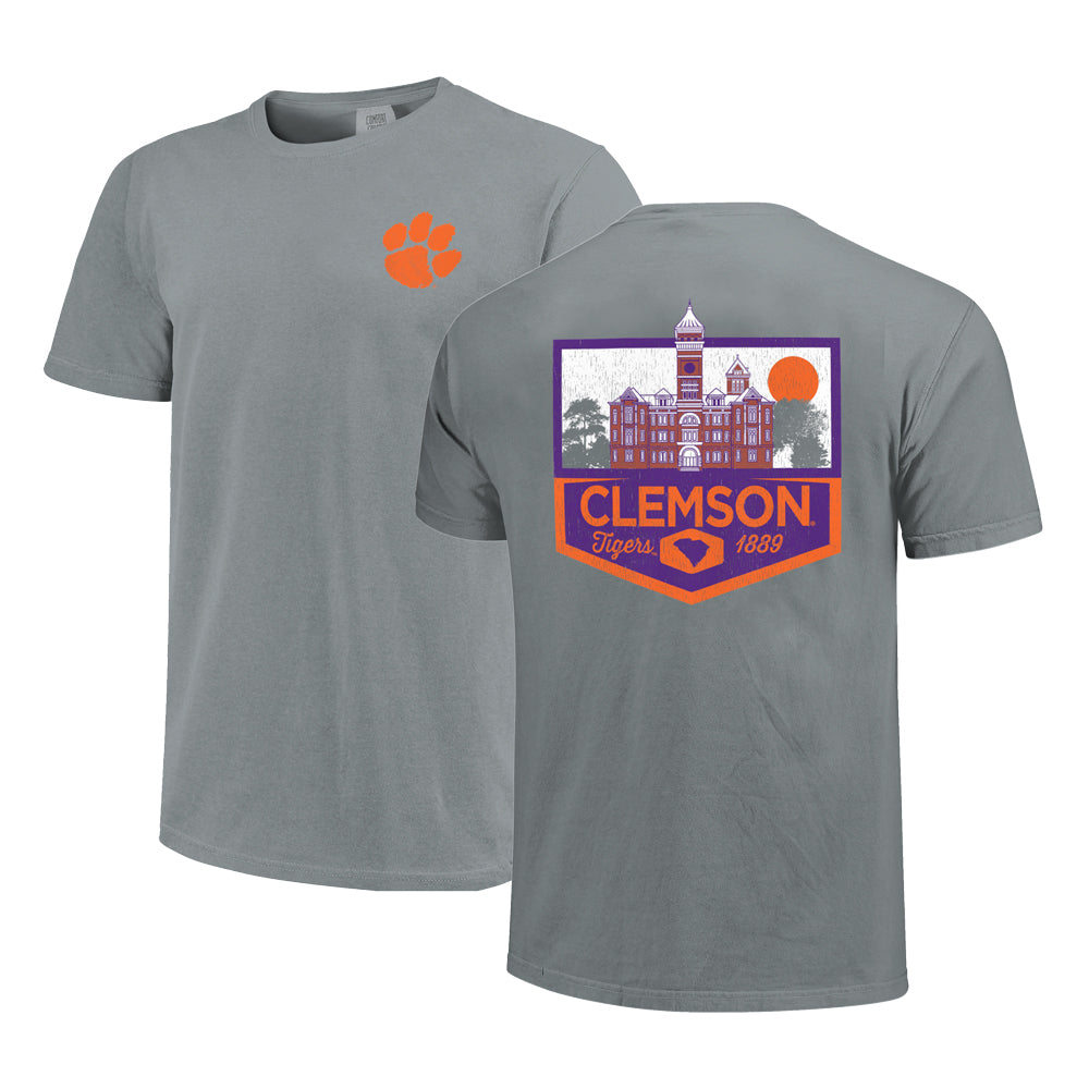 Clemson Comfort Colors Campus Two-Tone Badge Tee - DK GREY